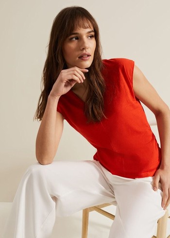 Phase Eight Jenny V Neck Ruched T Shirts Red Canada | KAOERZ-095